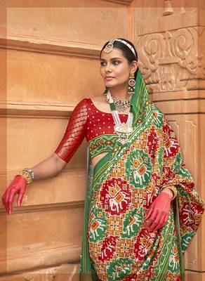 Multi colour patola print silk blend saree 2