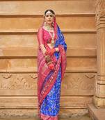 Blue patola print silk blend saree