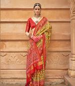 Mustard patola print silk blend ceremonial saree