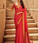 Red Soft Khadi Raw Silk With Patola Weaving Pallu And Zari Weaving Border With Blouse