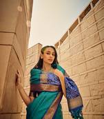 Teal Soft Khadi Raw Silk With Patola Weaving Pallu And Zari Weaving Border With Blouse