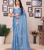 Navy blue kota doriya with embroidery cut work ready to wear saree and matching blouse