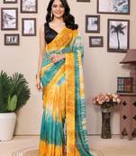 Yellow  georgette ready to wear saree with contrast blouse