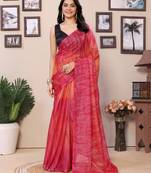 Pink  georgette ready to wear saree with contrast blouse