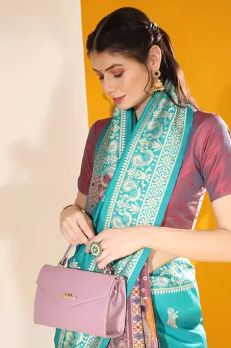 Firozi Soft  Raw Silk With Zari Weaving Pallu And Zari Weaving Border With Blouse