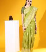 Mehendi Soft  Raw Silk With Zari Weaving Pallu And Zari Weaving Border With Blouse