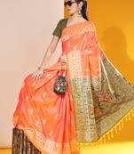 Orange Soft  Raw Silk With Zari Weaving Pallu And Zari Weaving Border With Blouse