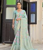 Sea Green Soft Cotton Silk Saree With Zari Weaving Pallu And Border With Blouse
