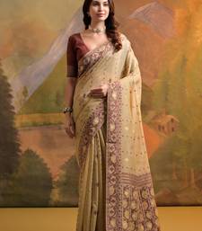 Cream Soft Muga Cotton Saree With Jamdani Type Border And All Over Small Butties With Blouse