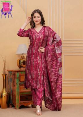 Maslin pattern print cherry red colored kurta set 2