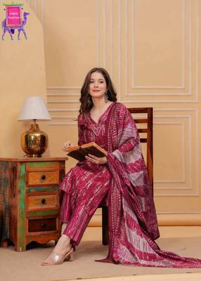 Maslin pattern print cherry red colored kurta set 4
