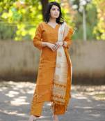 embroidered yellow kurta set with cotton lining