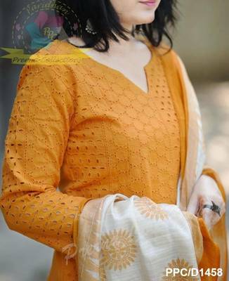 embroidered yellow kurta set with cotton lining 3