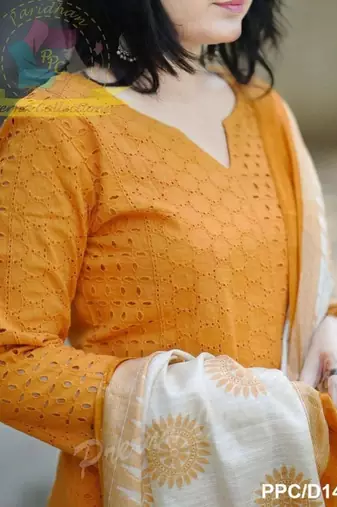 embroidered yellow kurta set with cotton lining