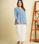 Light blue cotton block printed top