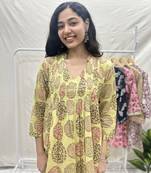 Yellow cotton block printed top