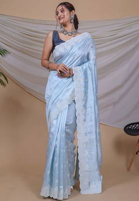 Light-Blue Soft Silk Embroidery Work Saree,Blouse-not As Per Image 1
