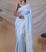 Light-Blue Soft Silk Embroidery Work Saree,Blouse-not As Per Image