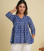 Blue cotton block printed top