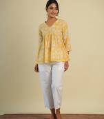 Yellow cotton block printed top