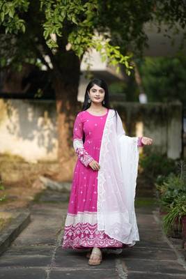 Pink Colour Embroidered SILK Party Wear SALWAR SUIT SET 3