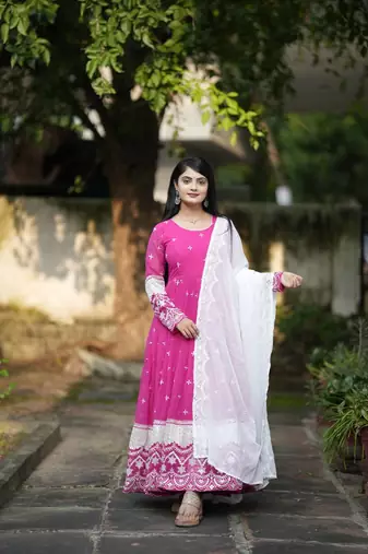 Pink Colour Embroidered SILK Party Wear SALWAR SUIT SET