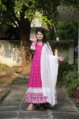 Pink Colour Embroidered SILK Party Wear SALWAR SUIT SET