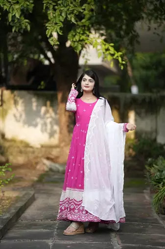 Pink Colour Embroidered SILK Party Wear SALWAR SUIT SET