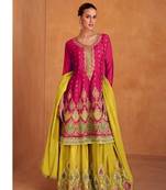 Pink chinon heavy embroidery chinon palazzo suits