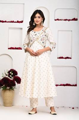 White anarkali two piece set: simplicity in cotton 1