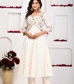 White anarkali two piece set: simplicity in cotton