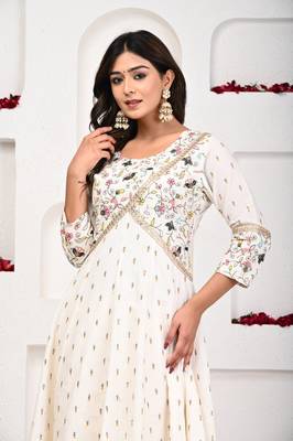 White anarkali two piece set: simplicity in cotton 2