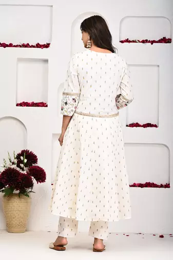 White anarkali two piece set: simplicity in cotton