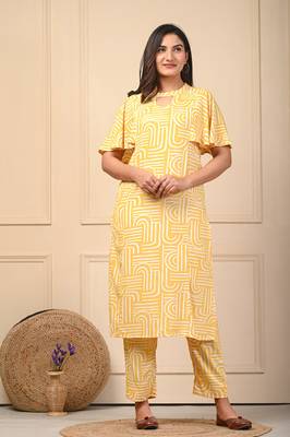 Yellow rayon elegant kurti pant set 1