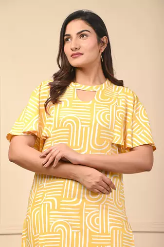 Yellow rayon elegant kurti pant set