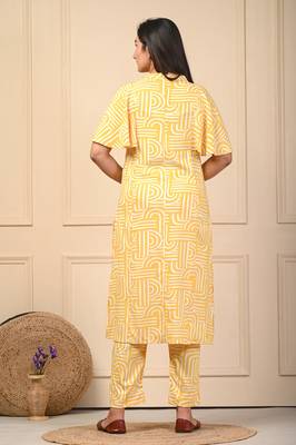 Yellow rayon elegant kurti pant set 4