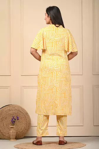 Yellow rayon elegant kurti pant set