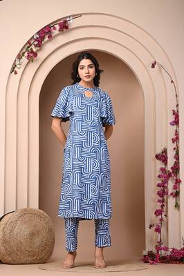 Blue rayon elegant kurti pant set 1