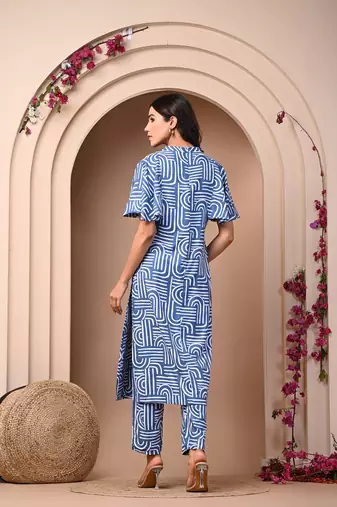 Blue rayon elegant kurti pant set
