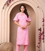 Pink rayon elegant kurti pant set