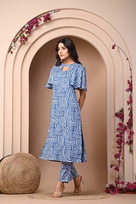 Blue rayon elegant kurti pant set 4