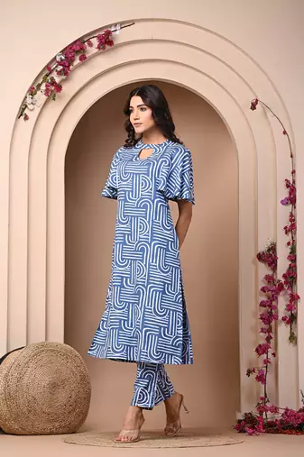Blue rayon elegant kurti pant set