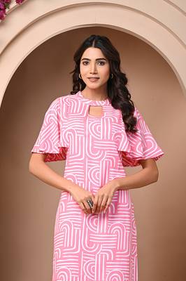 Pink rayon elegant kurti pant set 2