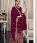 Magenta chinon heavy embroidery wedding palazzo suits