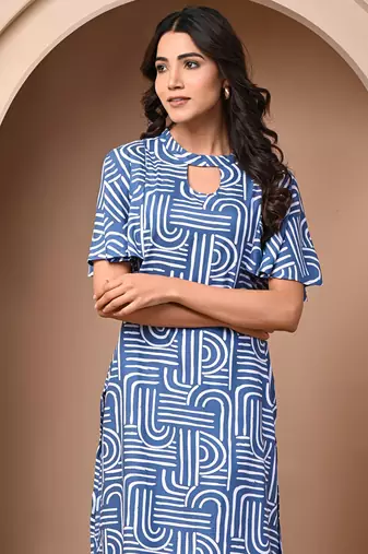 Blue rayon elegant kurti pant set