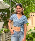 Aqua blue cotton block printed top