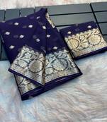 Blue Viscose Jari Weaving Soft Silk Saree 