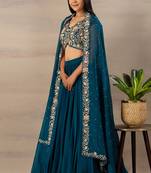 Green Embroidered Work Faux Georgette Fabric Flared Lehenga Choli With Dupatta.