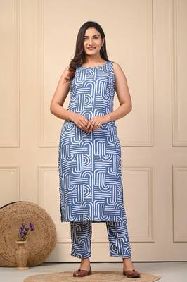 Blue reyon designer cut sleeve kurti pant set for women 1