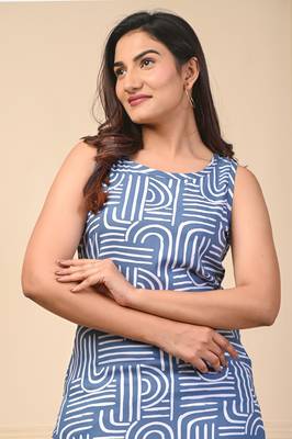 Blue reyon designer cut sleeve kurti pant set for women 2